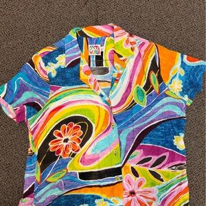 Vintage 90’s Jam’s World Deja Vu Floral Print Shirt w/ Swirl Buttons Size XL